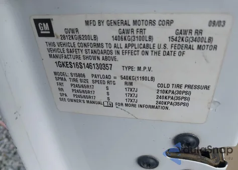 2004 GMC Envoy Xl Slt из США, поврежденный, VIN 1GKES16S146130357